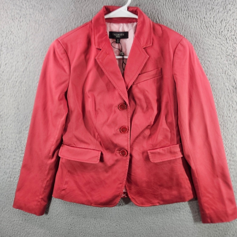 NEW Talbots Petites Coral Pink Cotton Blend 3-Button Blazer Jacket Size 2P